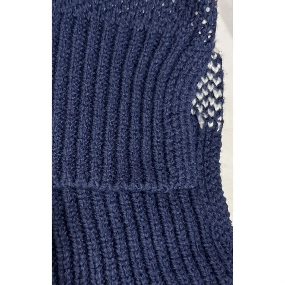 New Aerie Knit LOVE 1/4 Zip Blue Oversized  Pullover Sweater Fair Isle Size S - Picture 7 of 10